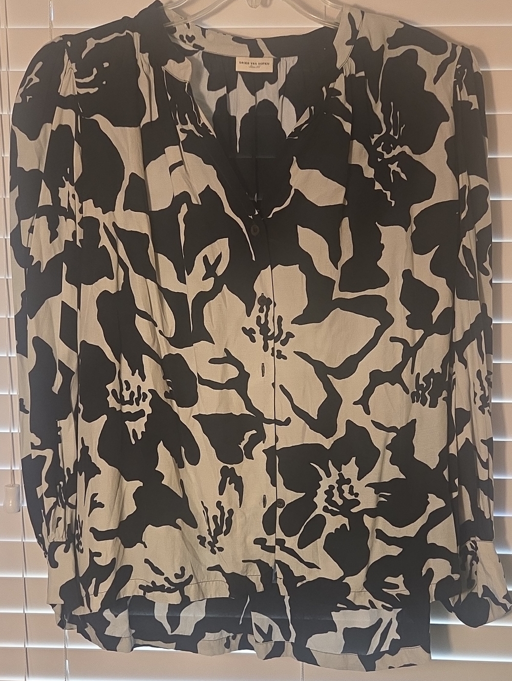 Dries Van Noten Black & White Floral Button-Down Shirt